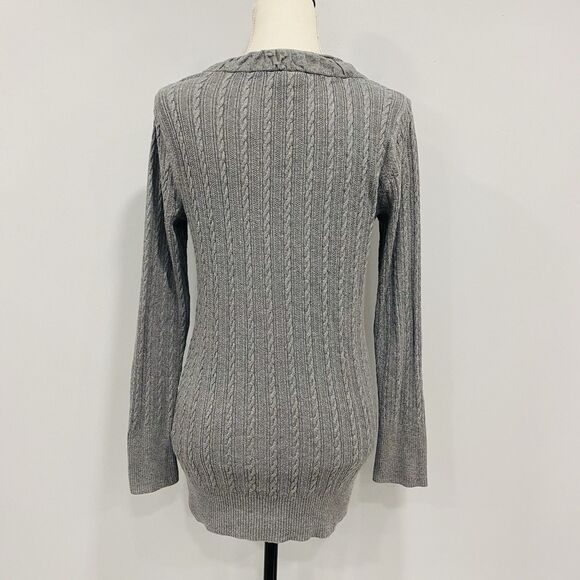 EDDIE BAUER M Y2K Gray Cable Knit V-Neck Long-Sleeve Sweater Bella Swan Preppy - Picture 2 of 16